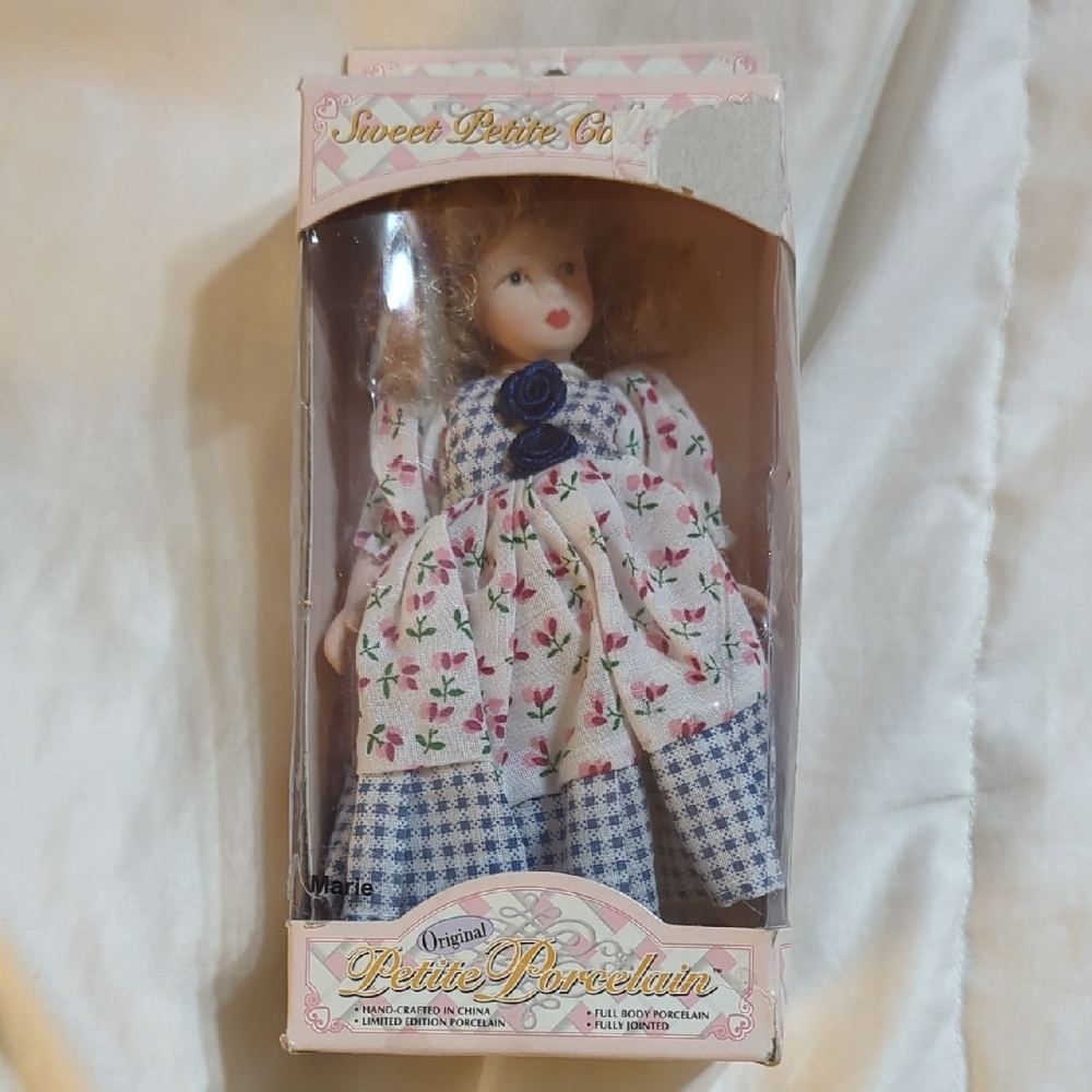 New in Box - Sweet Petite Co. Porcelain Doll with Floral Dress
